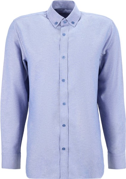 Slim Fit Düğmeli Yaka Armürlü Mavi Erkek Gömlek Maydos-Y 430 fırsatları