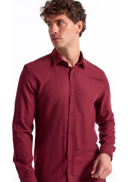 Slim Fit Gömlek Yaka Düz Bordo Erkek Gömlek F5WM-GML 2574 fiyatları