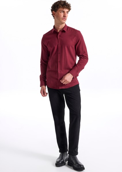 Slim Fit Gömlek Yaka Düz Bordo Erkek Gömlek F5WM-GML 2574 modelleri