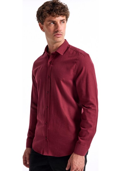 Slim Fit Gömlek Yaka Düz Bordo Erkek Gömlek F5WM-GML 2574 fırsatları