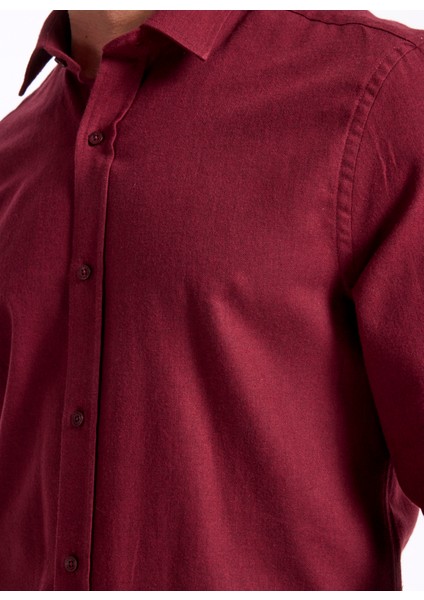 Slim Fit Gömlek Yaka Düz Bordo Erkek Gömlek F5WM-GML 2574 indirimleri