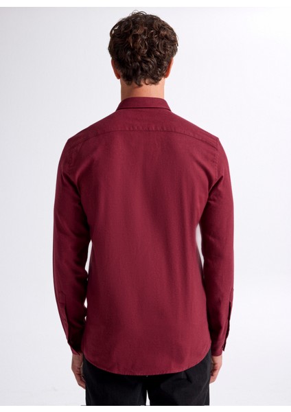 Slim Fit Gömlek Yaka Düz Bordo Erkek Gömlek F5WM-GML 2574