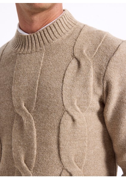 Bisiklet Yaka Slim Fit Saç Örgü Desenli Haki Erkek Kazak F5WM-KZK 2314 indirimleri