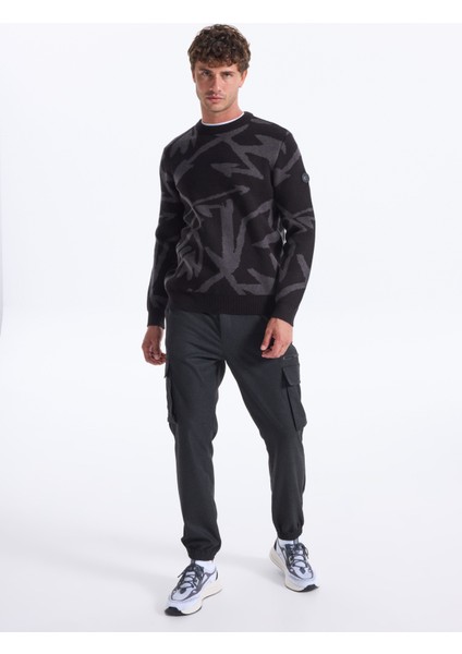 D5WM-KZK3787 Siyah - Antrasit Bisiklet Yaka Relaxed Desenli Erkek Kazak fırsatları