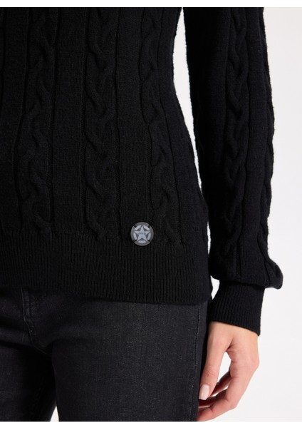 Bisiklet Yaka Basic Saç Örgü Desenli Siyah Kazak Kadın J5WL-KZK7128 fırsatları