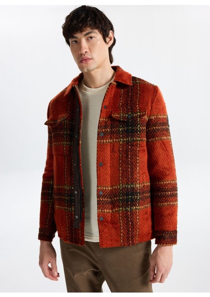 D5WM-GML3779 Turuncu - Siyah Relaxed Düz Erkek Gömlek