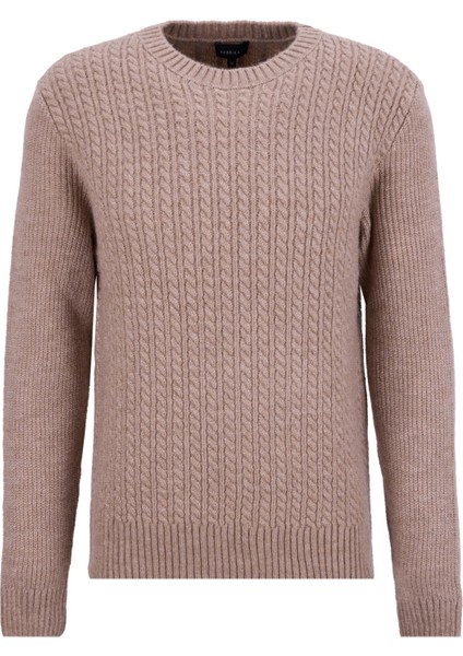 Bisiklet Yaka Relaxed Saç Örgü Desenli Vizon Erkek Kazak F5WM-KZK 2322 fiyatları