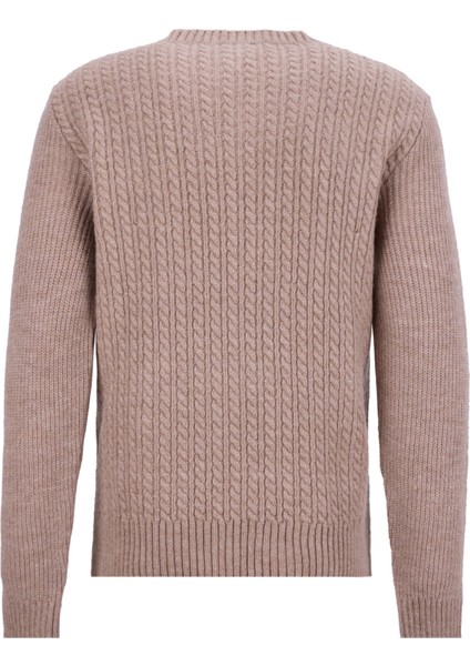 Bisiklet Yaka Relaxed Saç Örgü Desenli Vizon Erkek Kazak F5WM-KZK 2322 modelleri