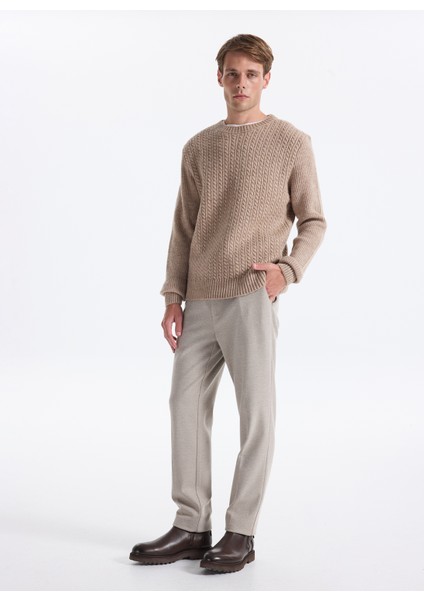 Bisiklet Yaka Relaxed Saç Örgü Desenli Vizon Erkek Kazak F5WM-KZK 2322 fırsatları