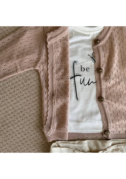 Kız Çocuk Hırkalı Trikolu Takım - Pudra fırsatları