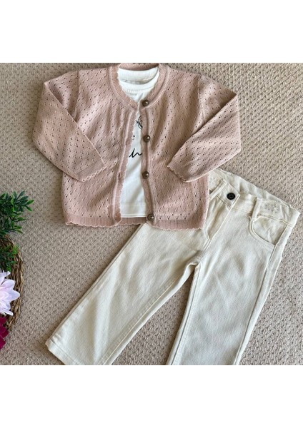 Kız Çocuk Hırkalı Trikolu Takım - Pudra fiyatları