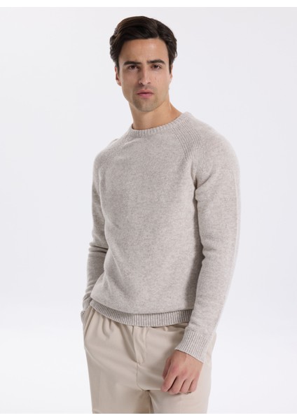 Bisiklet Yaka Slim Fit Düz Gri Melanj Erkek Kazak F5WM-KZK 2331