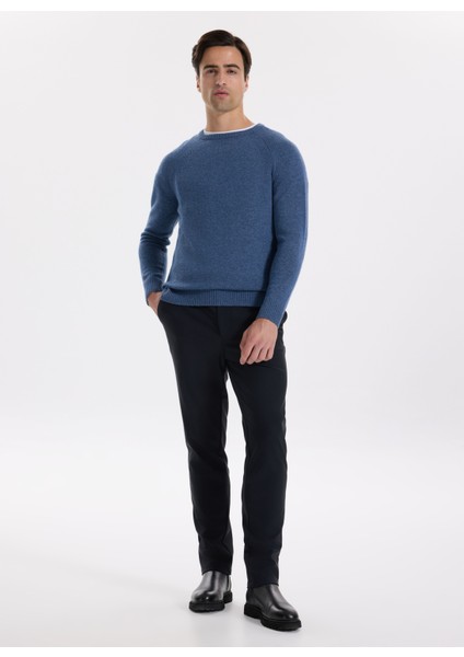 Bisiklet Yaka Slim Fit Düz Indigo Erkek Kazak F5WM-KZK 2331 fırsatları