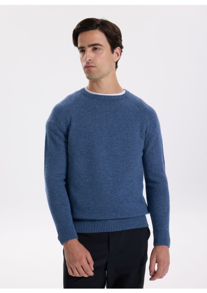 Bisiklet Yaka Slim Fit Düz Indigo Erkek Kazak F5WM-KZK 2331 indirimleri