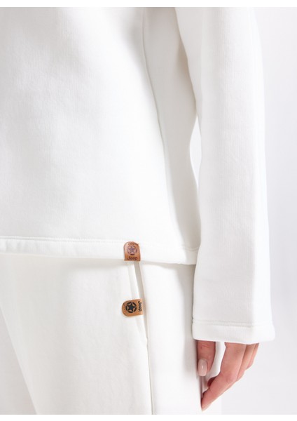 Polo Yaka Baskılı Ekru Kadın Sweatshırt J5WL-SWT7123 fırsatları