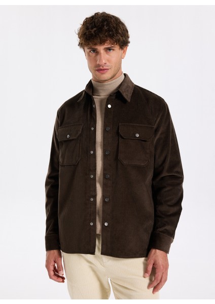 Kahverengi Erkek Düz Relaxed Gömlek Ceket F5WM-GML 2379