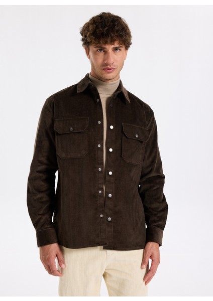 Kahverengi Erkek Düz Relaxed Gömlek Ceket F5WM-GML 2379 modelleri