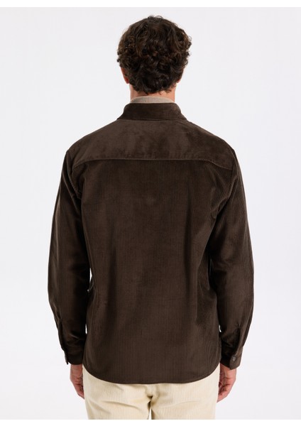 Kahverengi Erkek Düz Relaxed Gömlek Ceket F5WM-GML 2379
