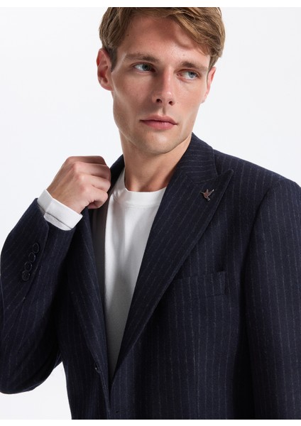 Slim Fit Lacivert Erkek Çizgili Ceket Santorını- 2- Pb