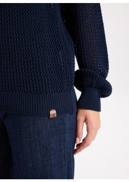 Bisiklet Yaka Relaxed Ajurlu Lacivert Kazak Kadın J5WL-KZK7003 fırsatları