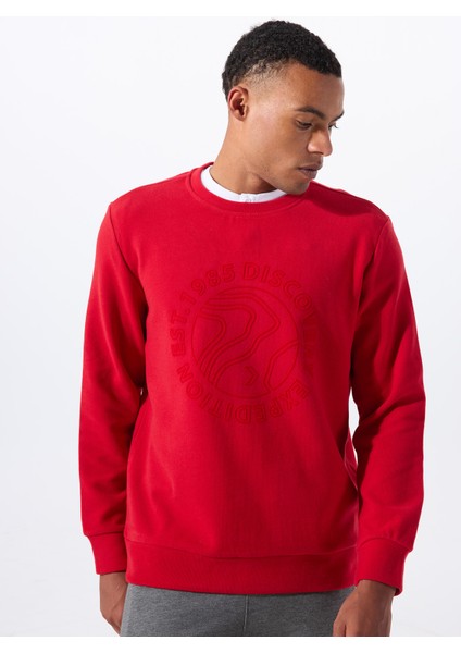 D5WM-SWT3872 Kırmızı Bisiklet Yaka Relaxed Baskılı Erkek Sweatshırt