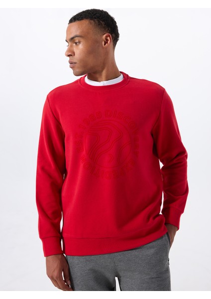 D5WM-SWT3872 Kırmızı Bisiklet Yaka Relaxed Baskılı Erkek Sweatshırt modelleri