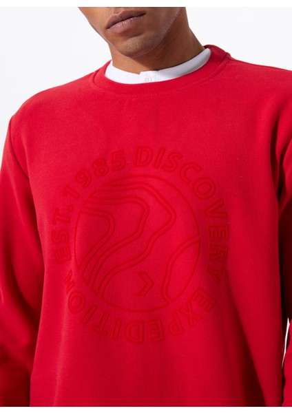 D5WM-SWT3872 Kırmızı Bisiklet Yaka Relaxed Baskılı Erkek Sweatshırt fırsatları