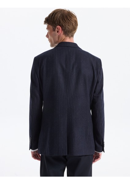 Slim Fit Lacivert Erkek Çizgili Ceket Santorını- 2- Pb