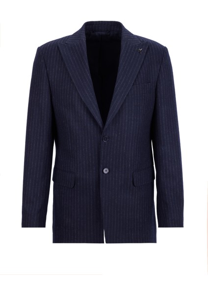 Slim Fit Lacivert Erkek Çizgili Ceket Santorını- 2- Pb