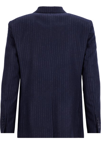 Slim Fit Lacivert Erkek Çizgili Ceket Santorını- 2- Pb