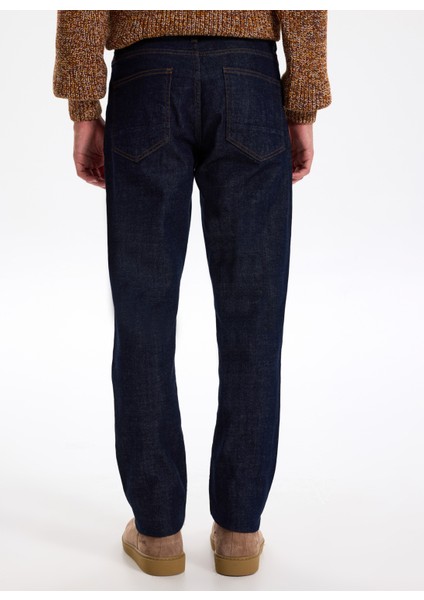 Normal Bel Düz Paça Slim Fit Koyu Lacivert Erkek Denim Pantolon J5WM-PNT7869
