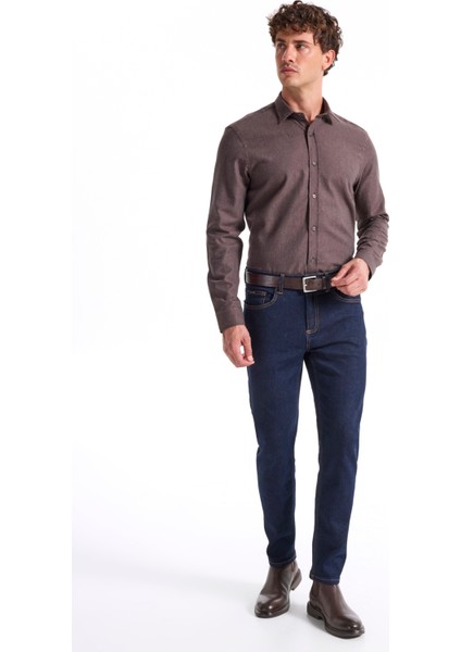 Slim Fit Gömlek Yaka Düz Kahve Erkek Gömlek F5WM-GML 2574 modelleri