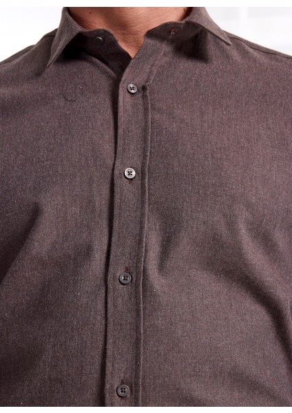 Slim Fit Gömlek Yaka Düz Kahve Erkek Gömlek F5WM-GML 2574 fırsatları