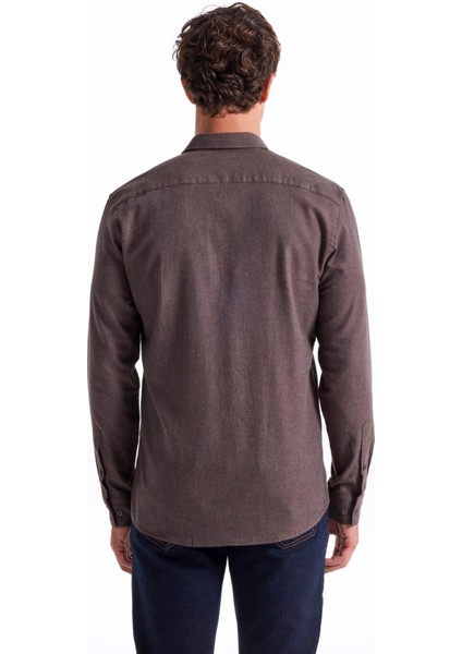 Slim Fit Gömlek Yaka Düz Kahve Erkek Gömlek F5WM-GML 2574 indirimleri