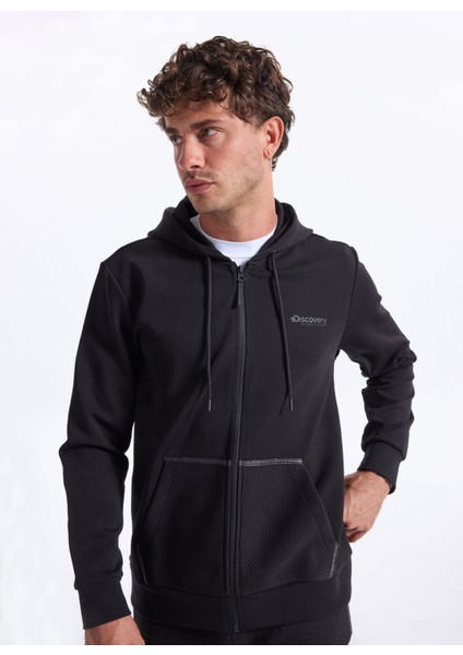 D5WM-SWT3998 Siyah Kapüşon Yaka Relaxed Düz Erkek Sweatshırt