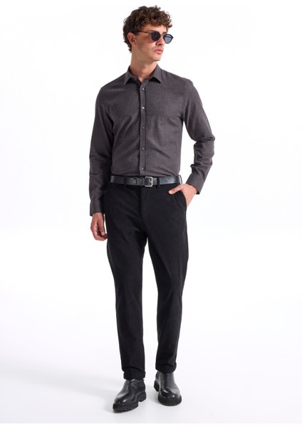 Slim Fit Gömlek Yaka Düz Antrasit Melanj Erkek Gömlek F5WM-GML 2574 fiyatları