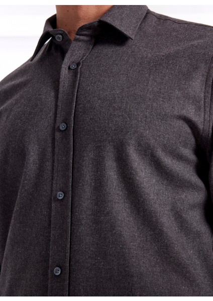 Slim Fit Gömlek Yaka Düz Antrasit Melanj Erkek Gömlek F5WM-GML 2574 fırsatları