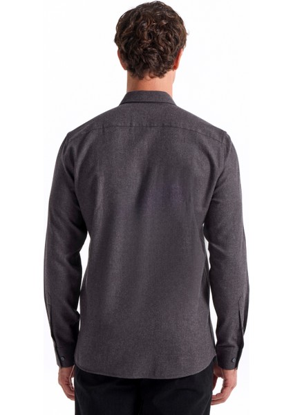 Slim Fit Gömlek Yaka Düz Antrasit Melanj Erkek Gömlek F5WM-GML 2574 indirimleri