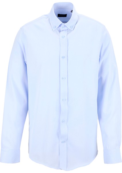 Slim Fit Düğmeli Yaka Armürlü Açık Mavi Erkek Gömlek Maydos-Y 430 fırsatları
