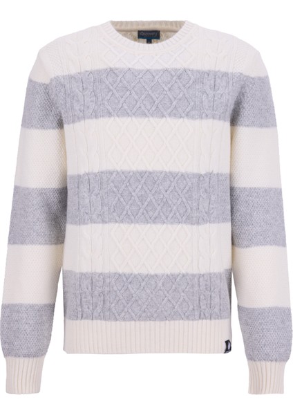 D5WM-KZK3767 Ekru-Gri Bisiklet Yaka Relaxed Örgü Desenli Erkek Kazak fiyatları