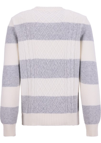 D5WM-KZK3767 Ekru-Gri Bisiklet Yaka Relaxed Örgü Desenli Erkek Kazak fırsatları