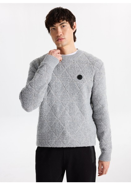 D5WM-KZK3775 Antrasit Bisiklet Yaka Relaxed Örgü Desenli Erkek Kazak