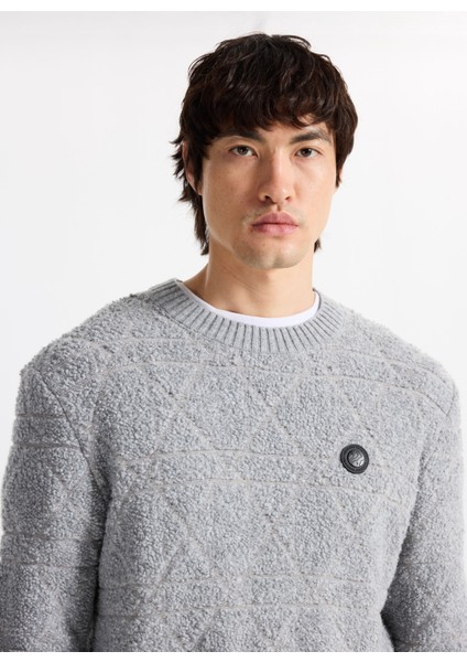 D5WM-KZK3775 Antrasit Bisiklet Yaka Relaxed Örgü Desenli Erkek Kazak modelleri