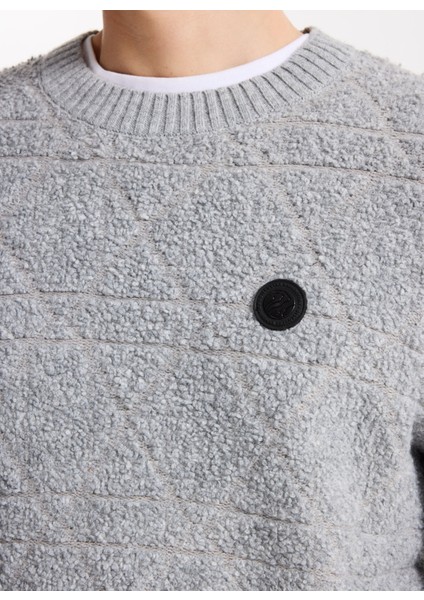 D5WM-KZK3775 Antrasit Bisiklet Yaka Relaxed Örgü Desenli Erkek Kazak fırsatları