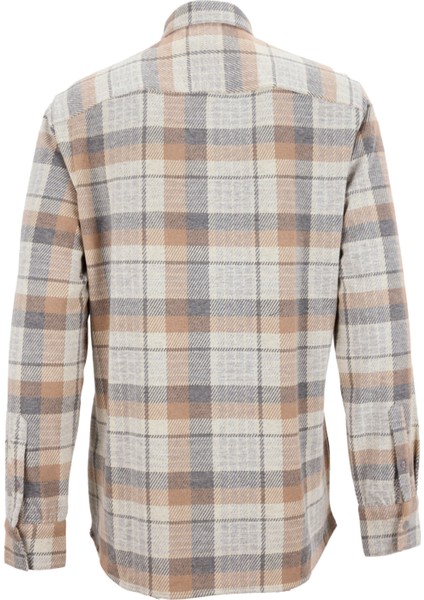 Regular Fit Düğmeli Yaka Ekose Bej - Gri Erkek Gömlek F5WM-GML 2760 modelleri