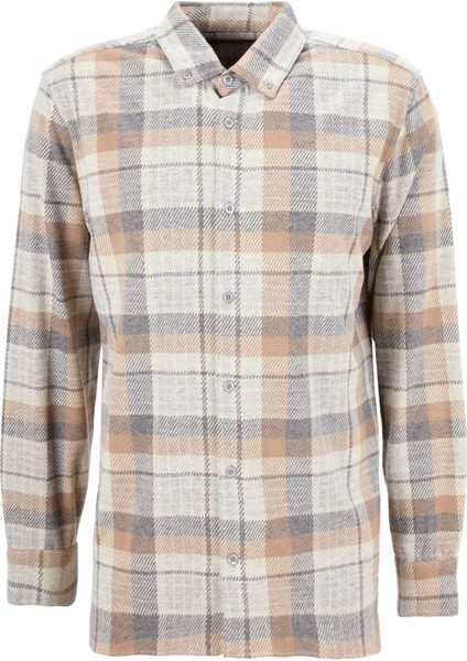 Regular Fit Düğmeli Yaka Ekose Bej - Gri Erkek Gömlek F5WM-GML 2760 fırsatları