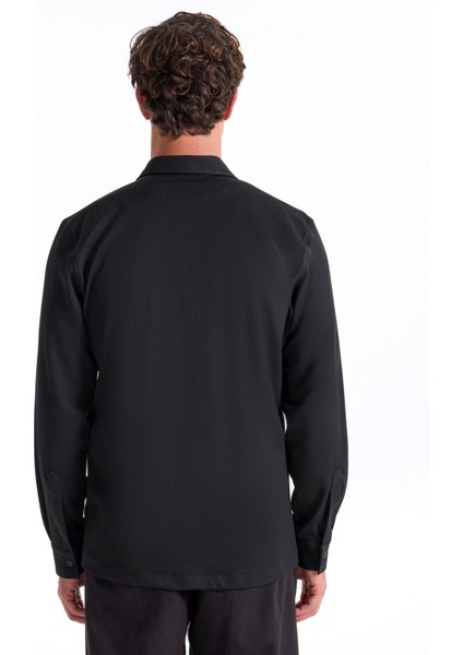 Slim Fit Gömlek Yaka Düz Siyah Erkek Gömlek F5WM-GML 2421 indirimleri