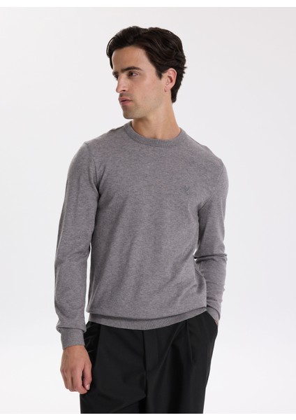 Bisiklet Yaka Slim Fit Düz Gri Melanj Erkek Kazak F5WM-KZK 2883 indirimleri