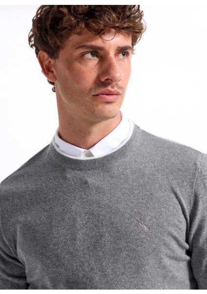 Bisiklet Yaka Slim Fit Düz Gri Erkek Kazak F5WM-KZK 2318 fiyatları