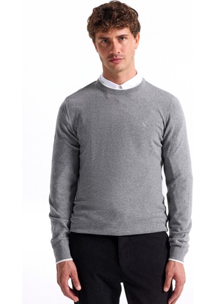 Bisiklet Yaka Slim Fit Düz Gri Erkek Kazak F5WM-KZK 2318 modelleri